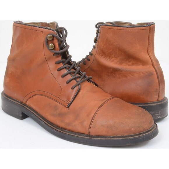 Aston Grey Biressa Brown Leather Zip Lace Ankle Chukka Boots Men's Size 10.5 - Picture 1 of 9